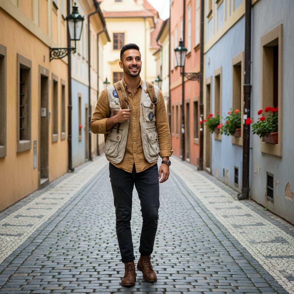 slim middle_eastern man narrow medieval alley 69192546