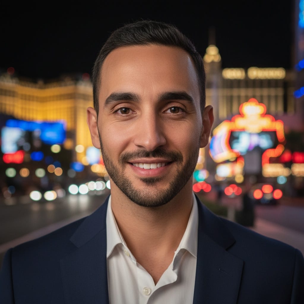 slim middle_eastern man neon strip night portrait 73878507