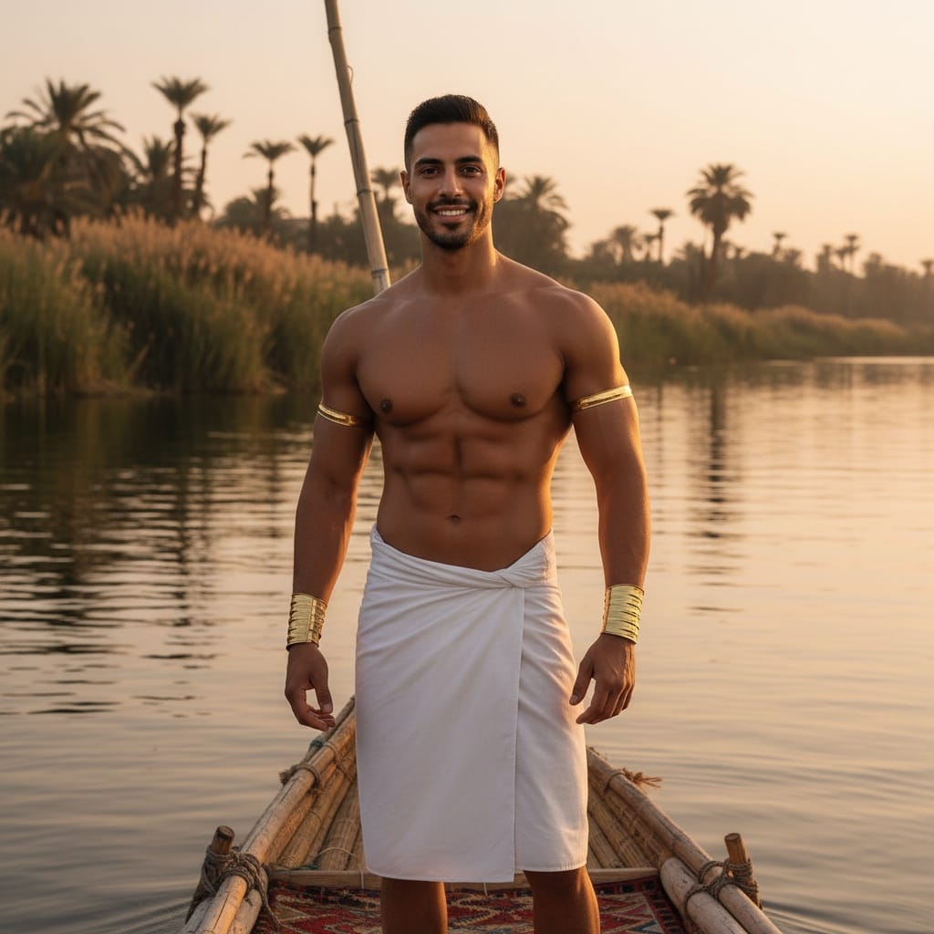 slim middle_eastern man nile river boat 44023837