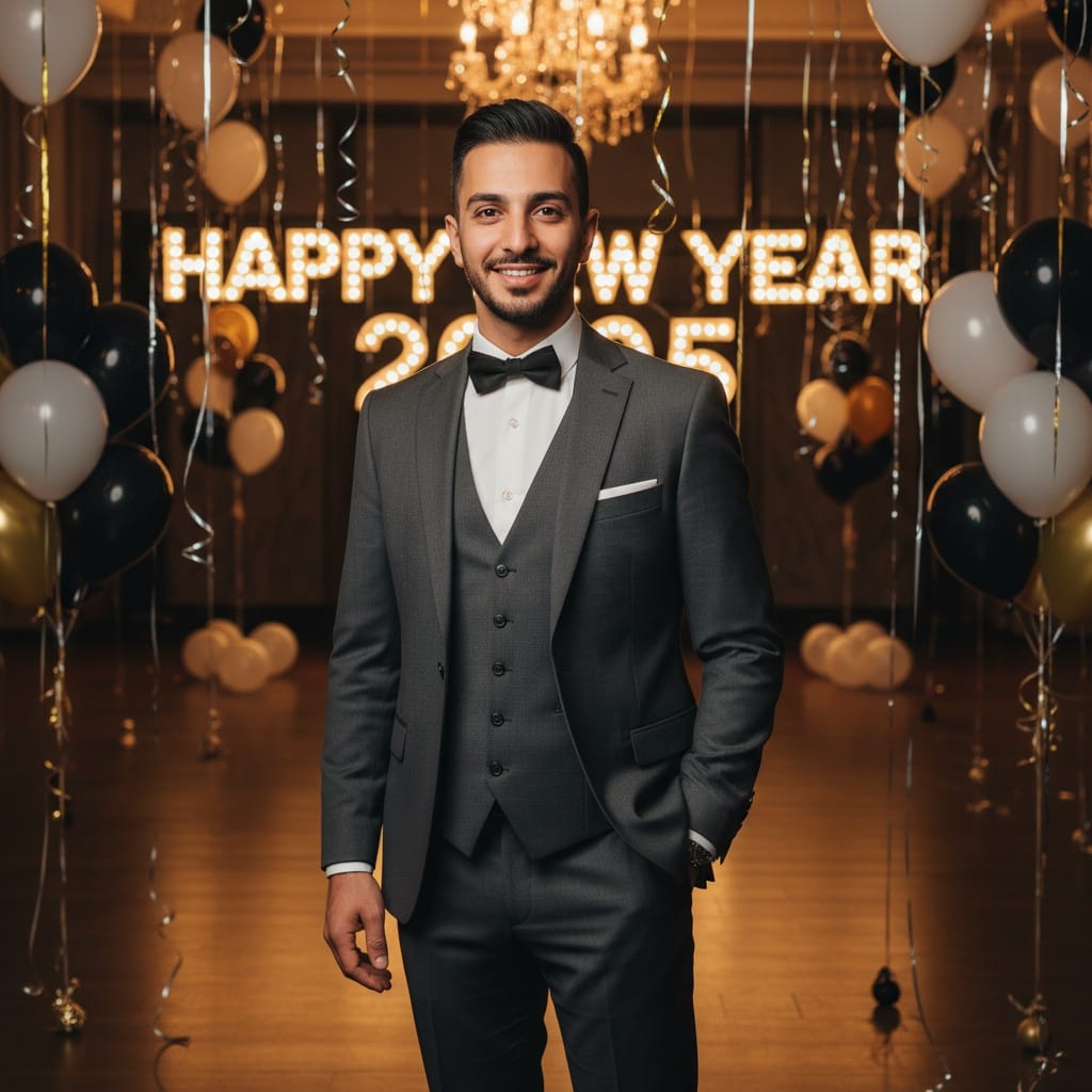 slim middle_eastern man party room full body 93675749