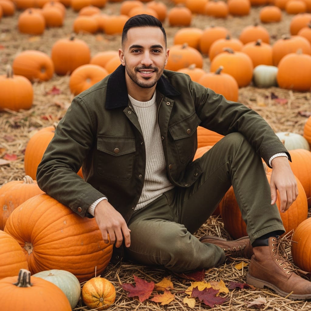 slim middle_eastern man pumpkin patch portrait 38689659