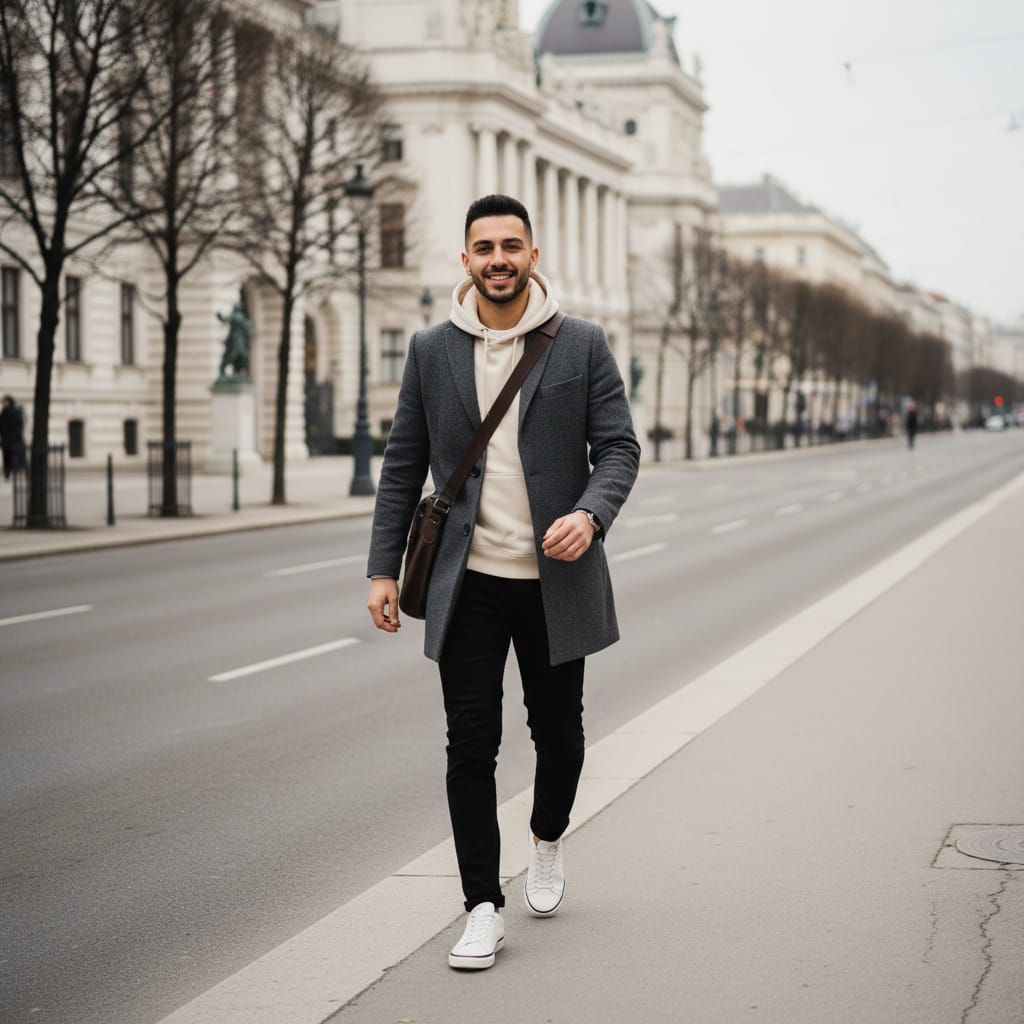 slim middle_eastern man ringstrasse boulevard walk 14504627