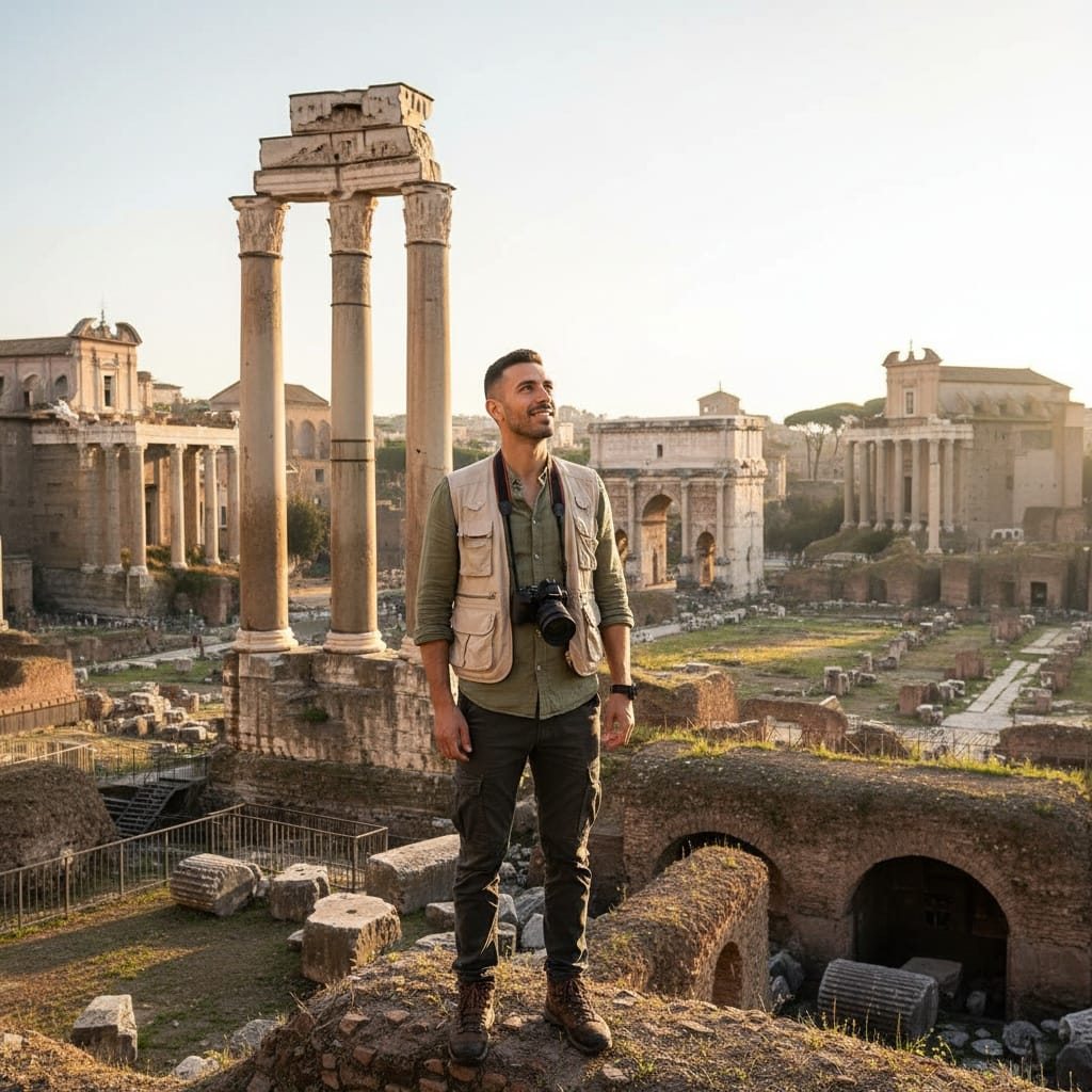 slim middle_eastern man roman forum ruins 72798417