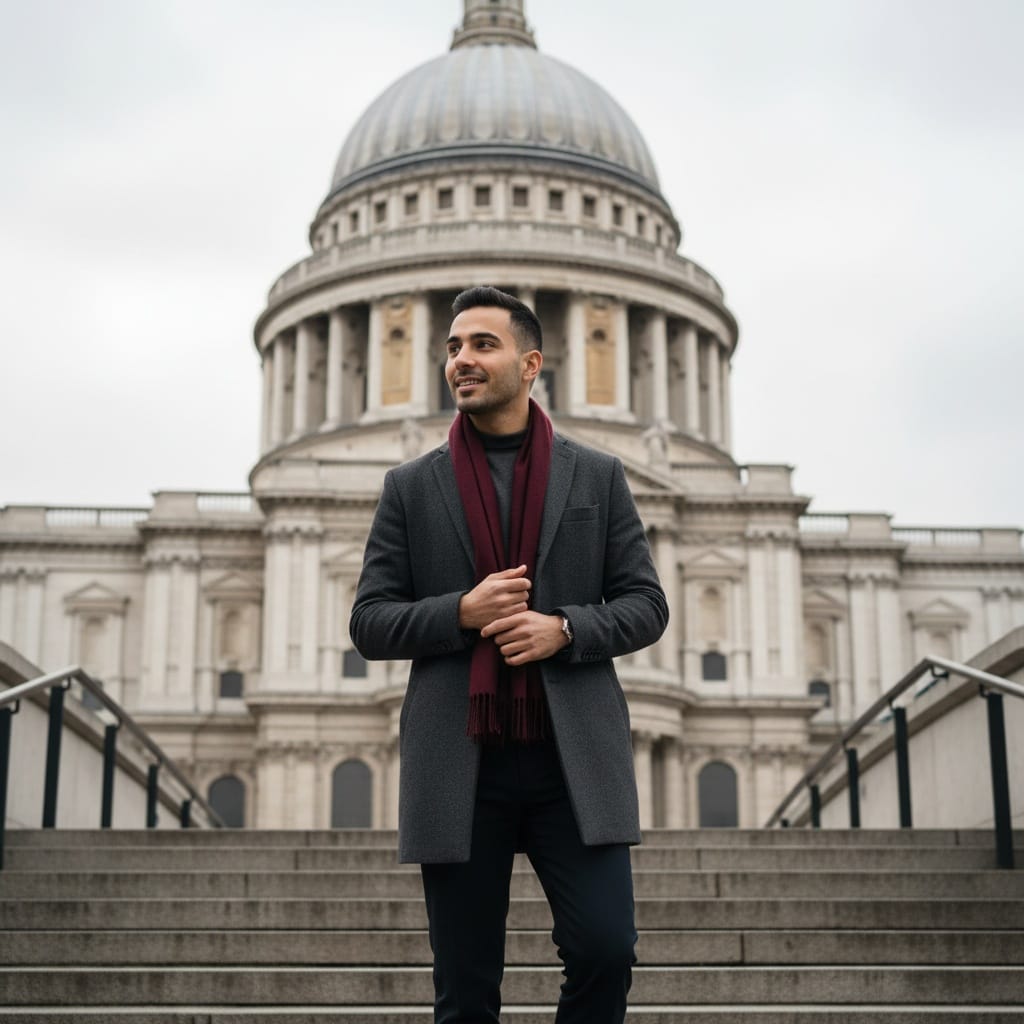 slim middle_eastern man st pauls cathedral steps 89525207