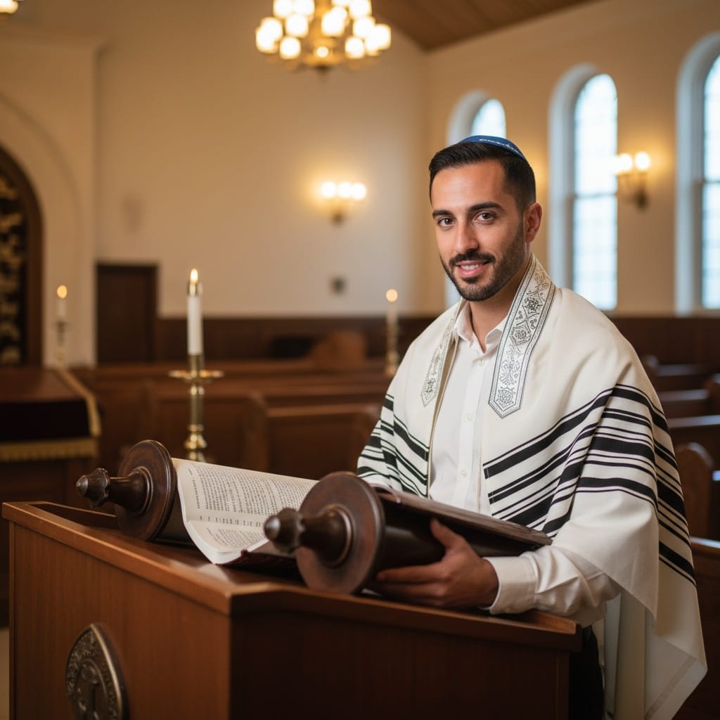 slim middle_eastern man torah reading pose 30031558