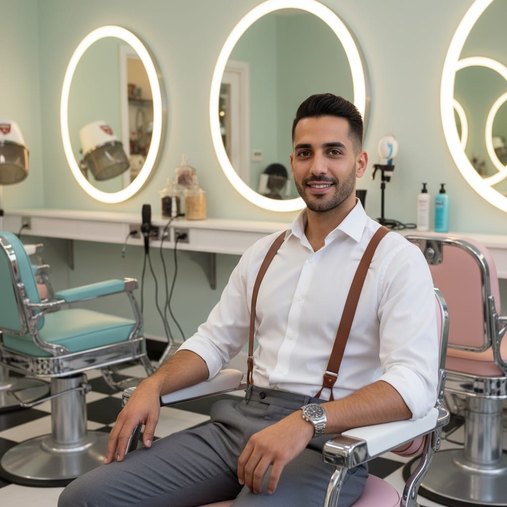 slim middle_eastern man vintage beauty salon 89046050