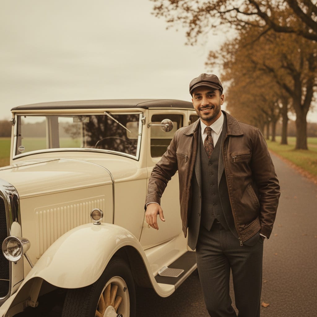 slim middle_eastern man vintage car lifestyle 52782582