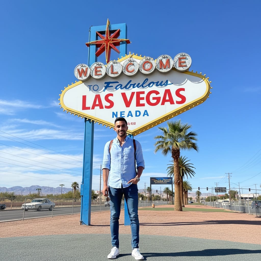 slim middle_eastern man welcome sign daytime 68050246