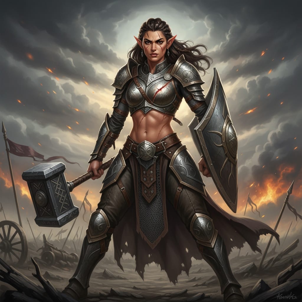 slim middle_eastern woman battle worn warrior 58431101
