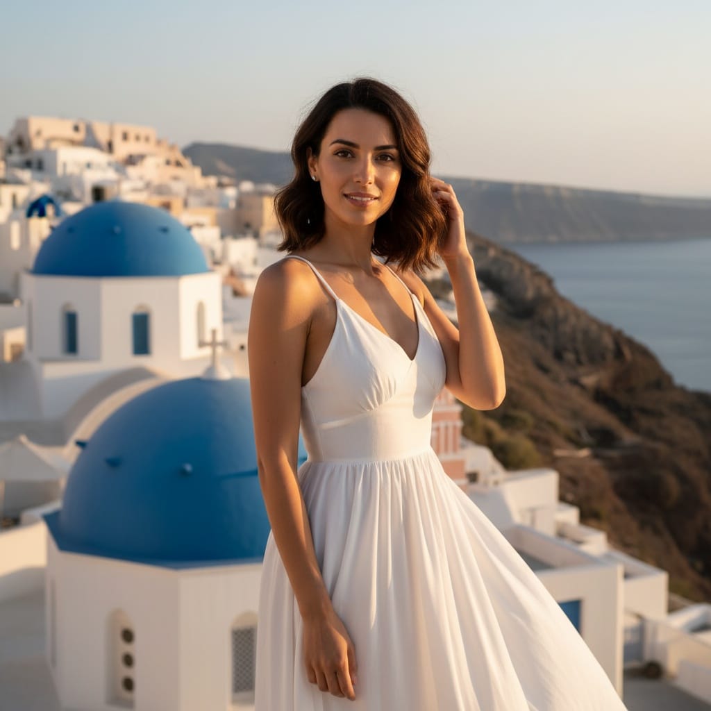 slim middle_eastern woman blue dome church portrait 49275052