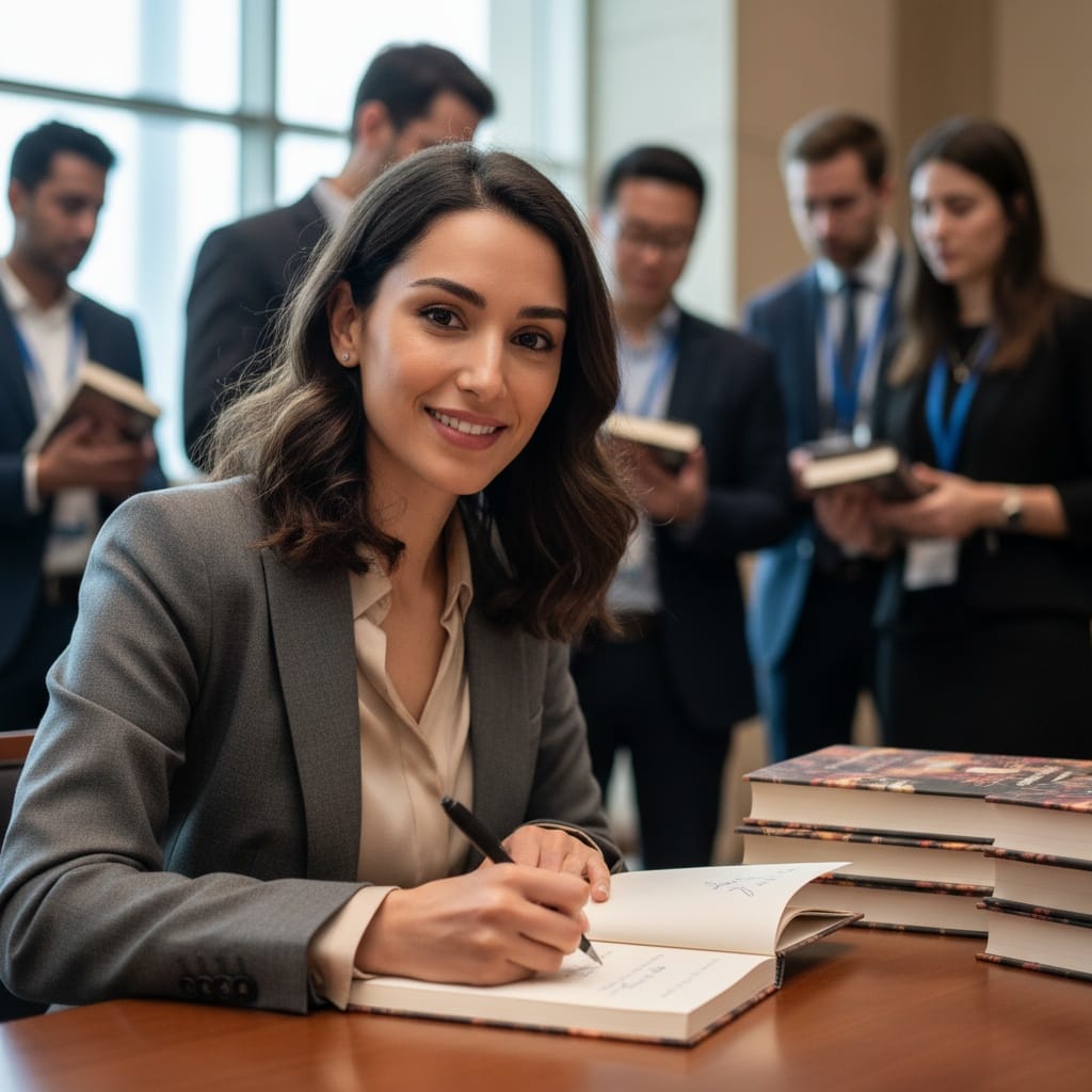 slim middle_eastern woman book signing table 27735228