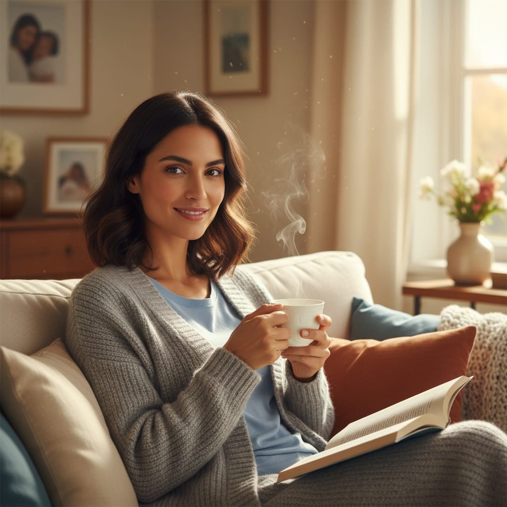 slim middle_eastern woman cozy reading moment 63452705