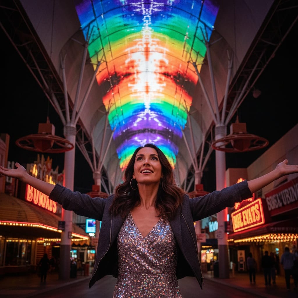 slim middle_eastern woman fremont street canopy 92782985