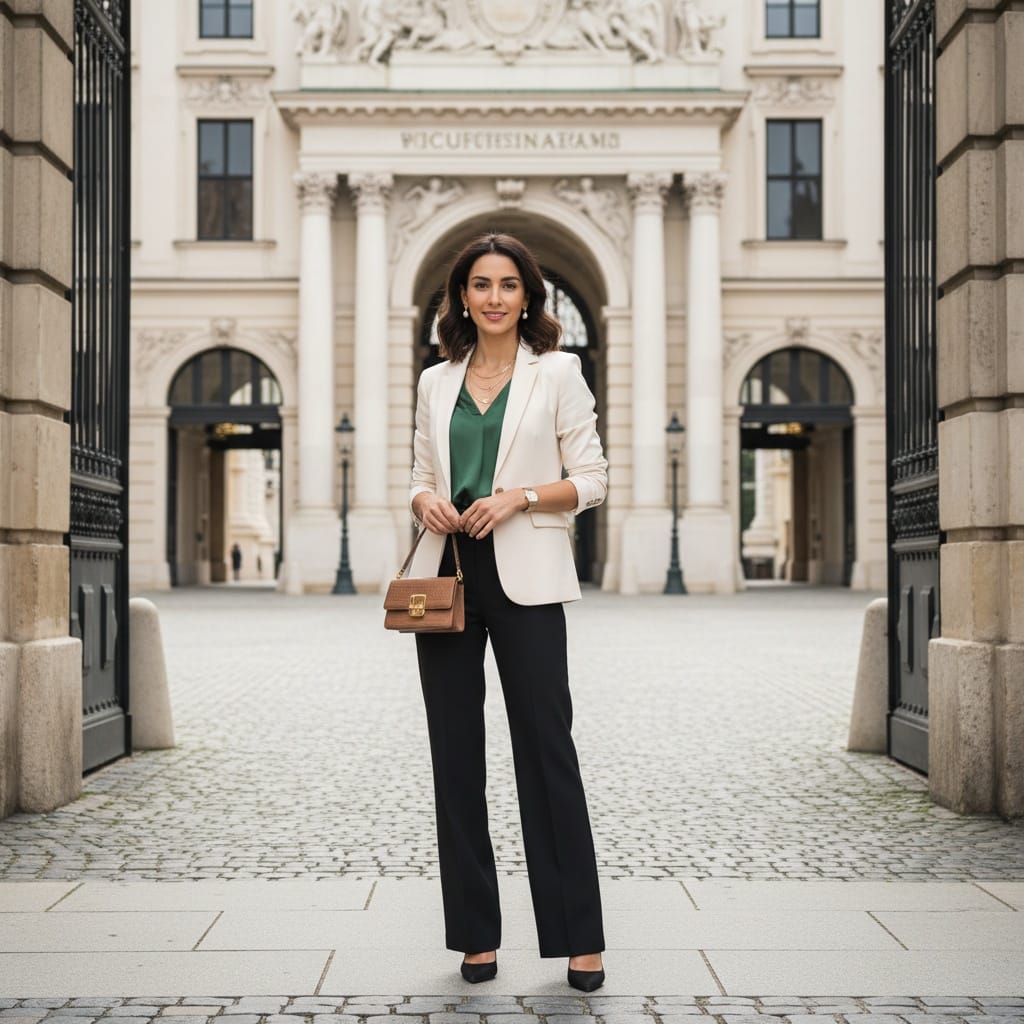 slim middle_eastern woman hofburg palace entrance 15308903