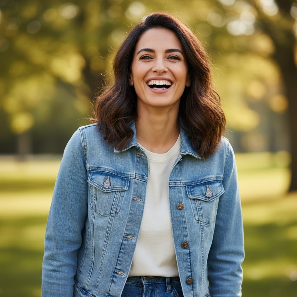 slim middle_eastern woman laughing candid moment 71299063