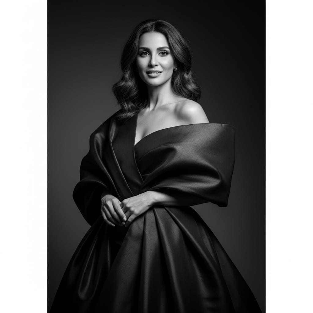 slim middle_eastern woman monochrome high contrast 79334576
