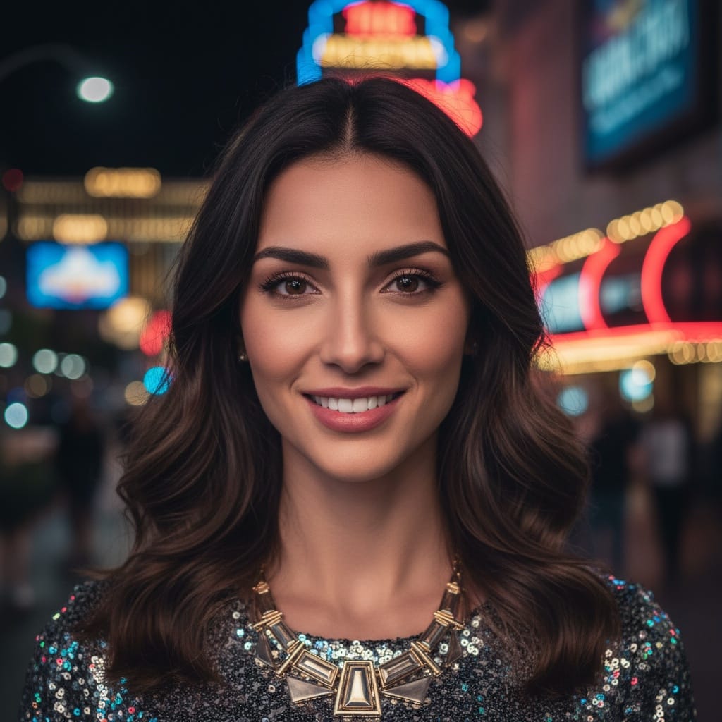 slim middle_eastern woman neon strip night portrait 71913886