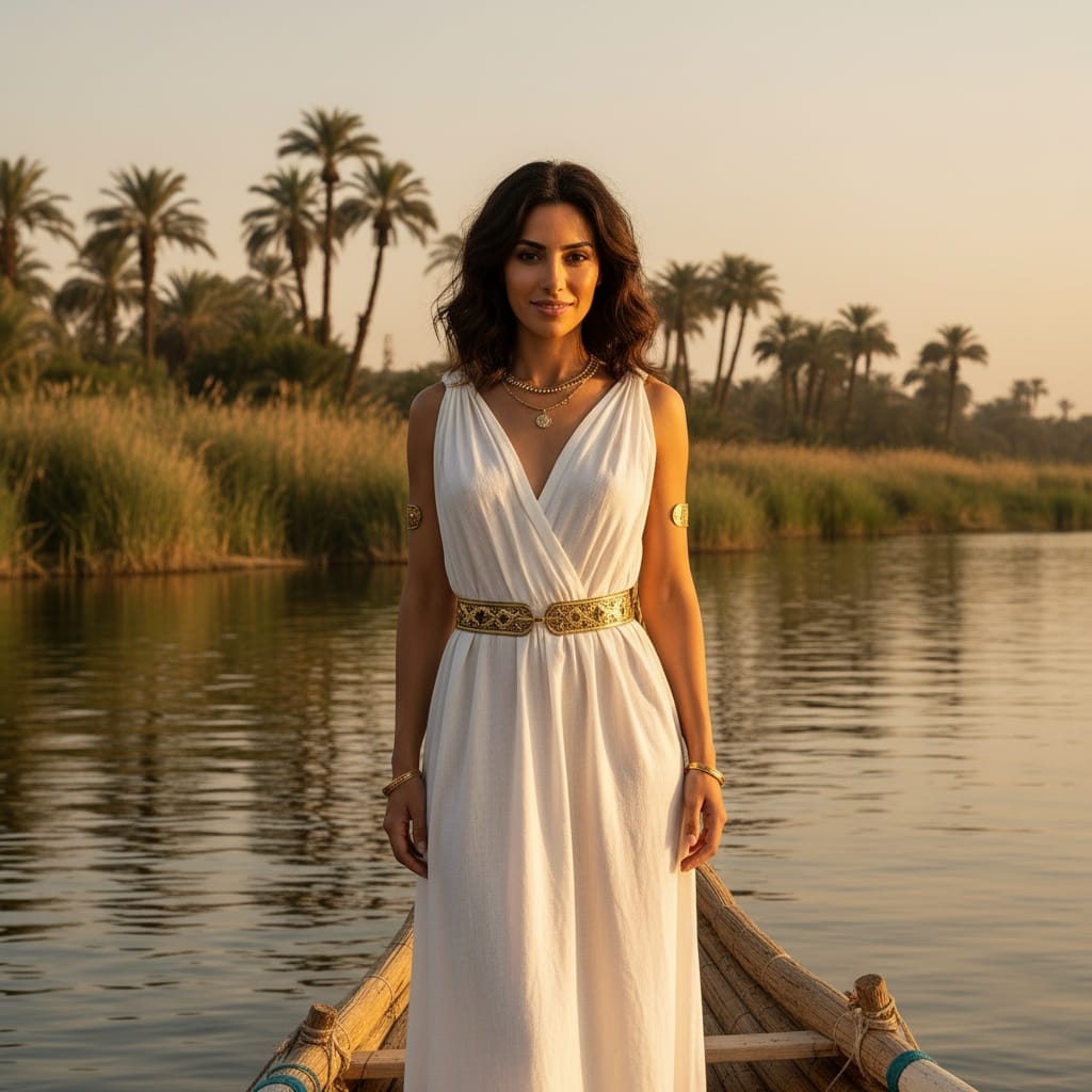 slim middle_eastern woman nile river boat 30382080