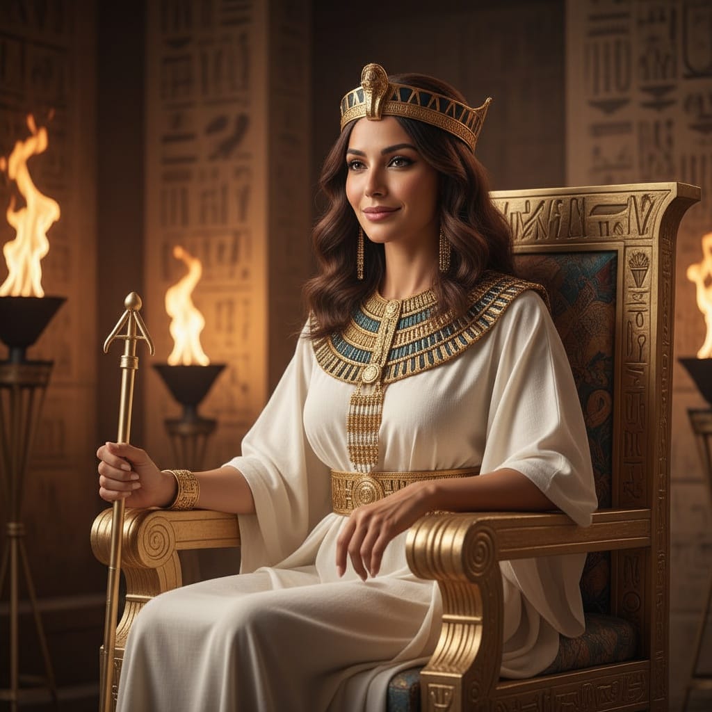 slim middle_eastern woman pharaoh throne room 65688646