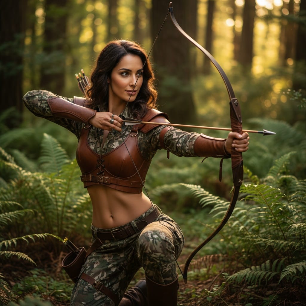slim middle_eastern woman ranger archer nature 18976585