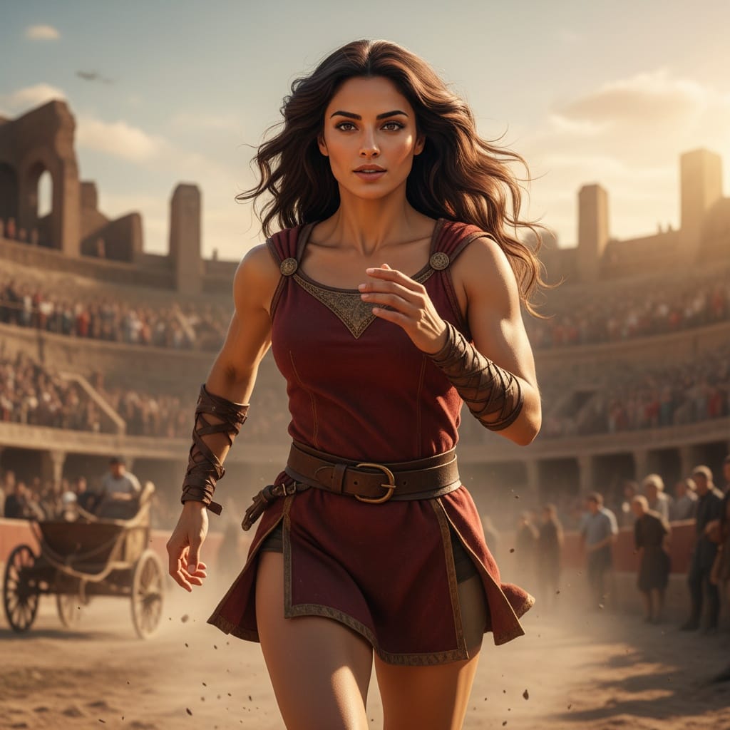 slim middle_eastern woman roman charioteer circus 64450514