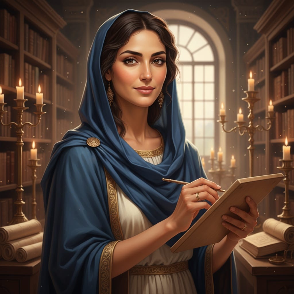 slim middle_eastern woman roman scholar library 75583491