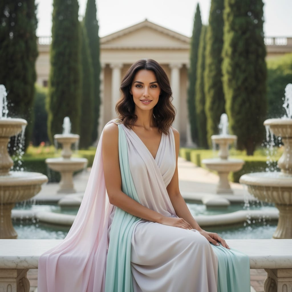 slim middle_eastern woman roman villa garden 85494009