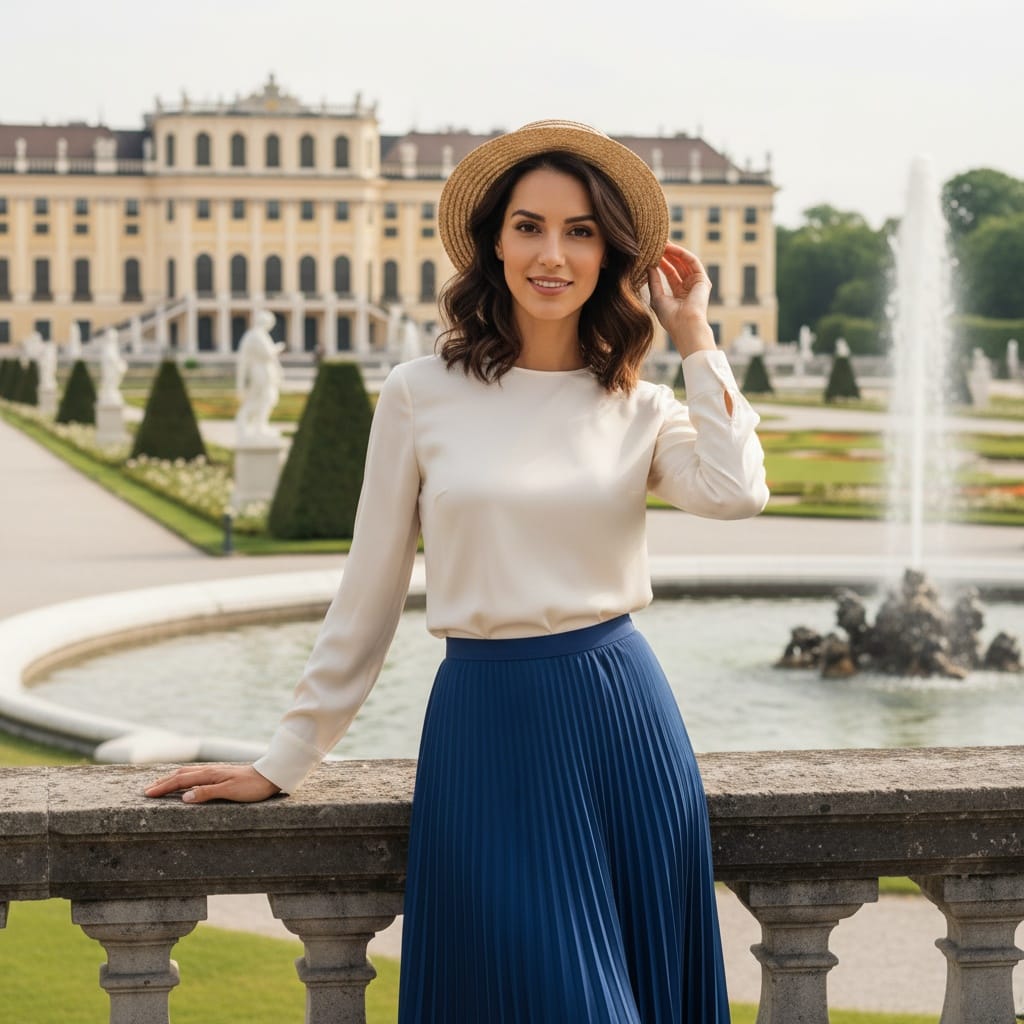 slim middle_eastern woman schonbrunn palace gardens 73473017