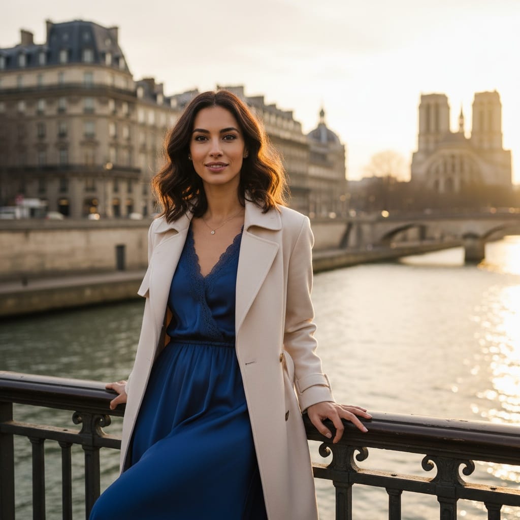 slim middle_eastern woman seine river bridge 65862631