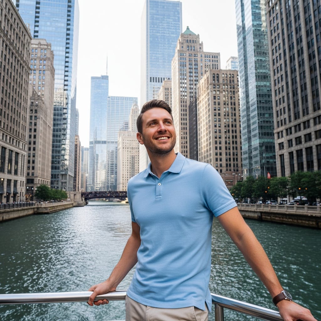 slim white man architecture tour boat perspective 77957432