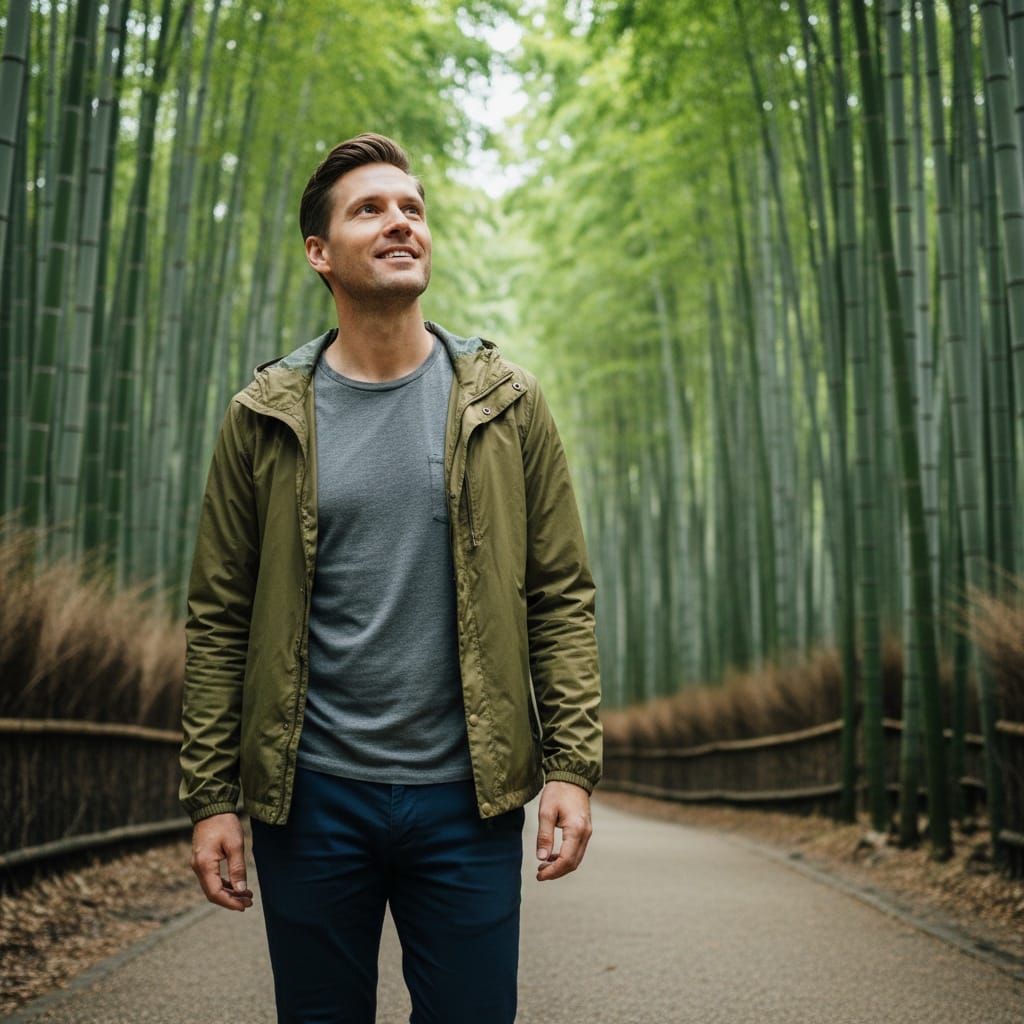 slim white man bamboo forest arashiyama 52127311