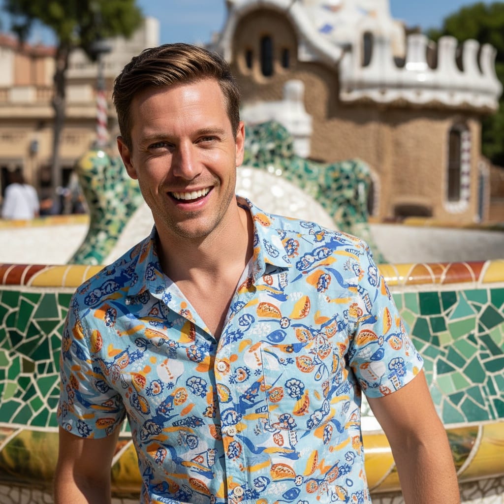 slim white man barcelona gaudi architecture 39004836