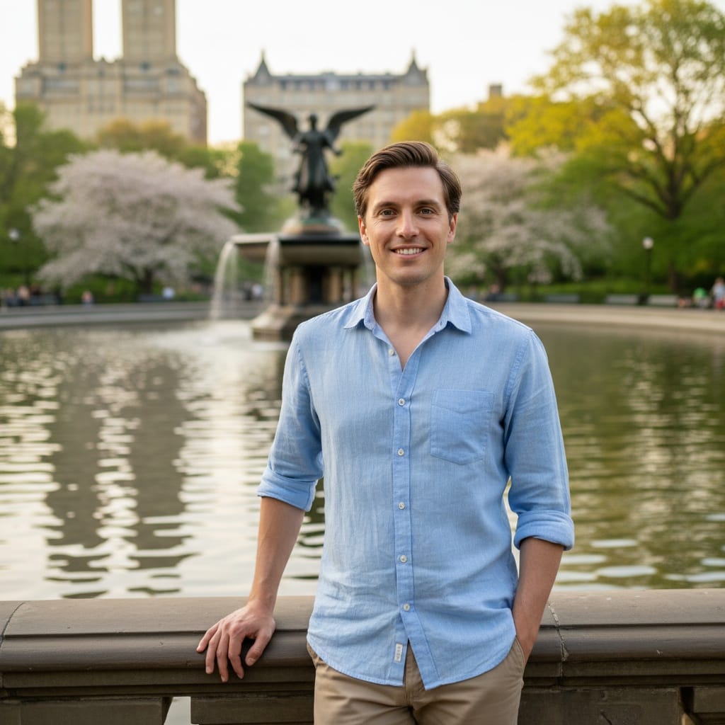 slim white man central park bethesda fountain 86431807