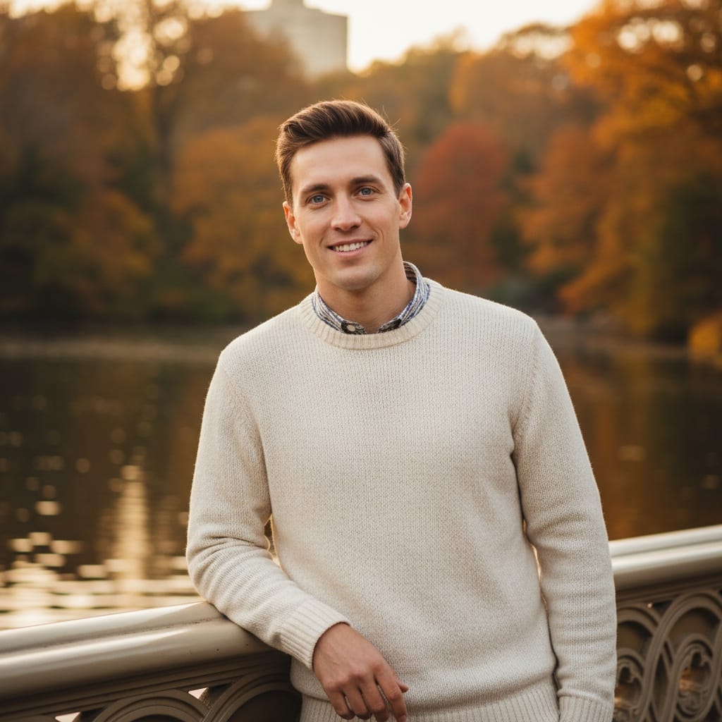slim white man central park bow bridge 68228223
