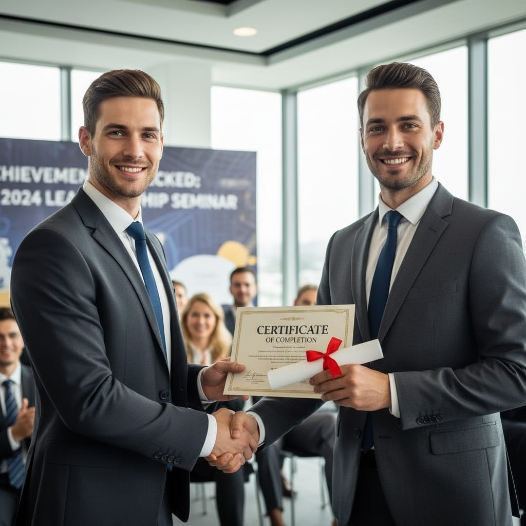 slim white man certificate presentation moment 27294767