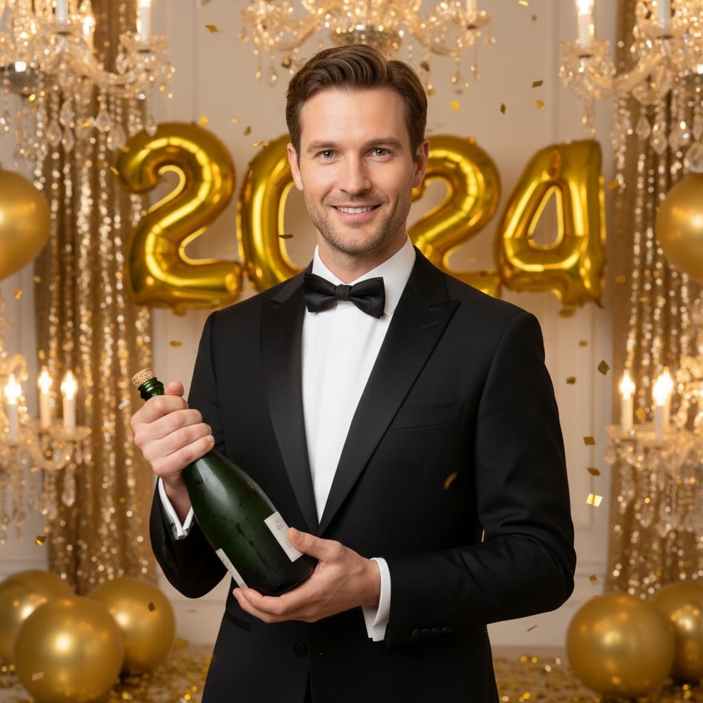 slim white man champagne bottle glamour 58002180