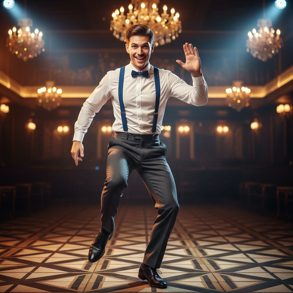 slim white man charleston dance pose 59765628