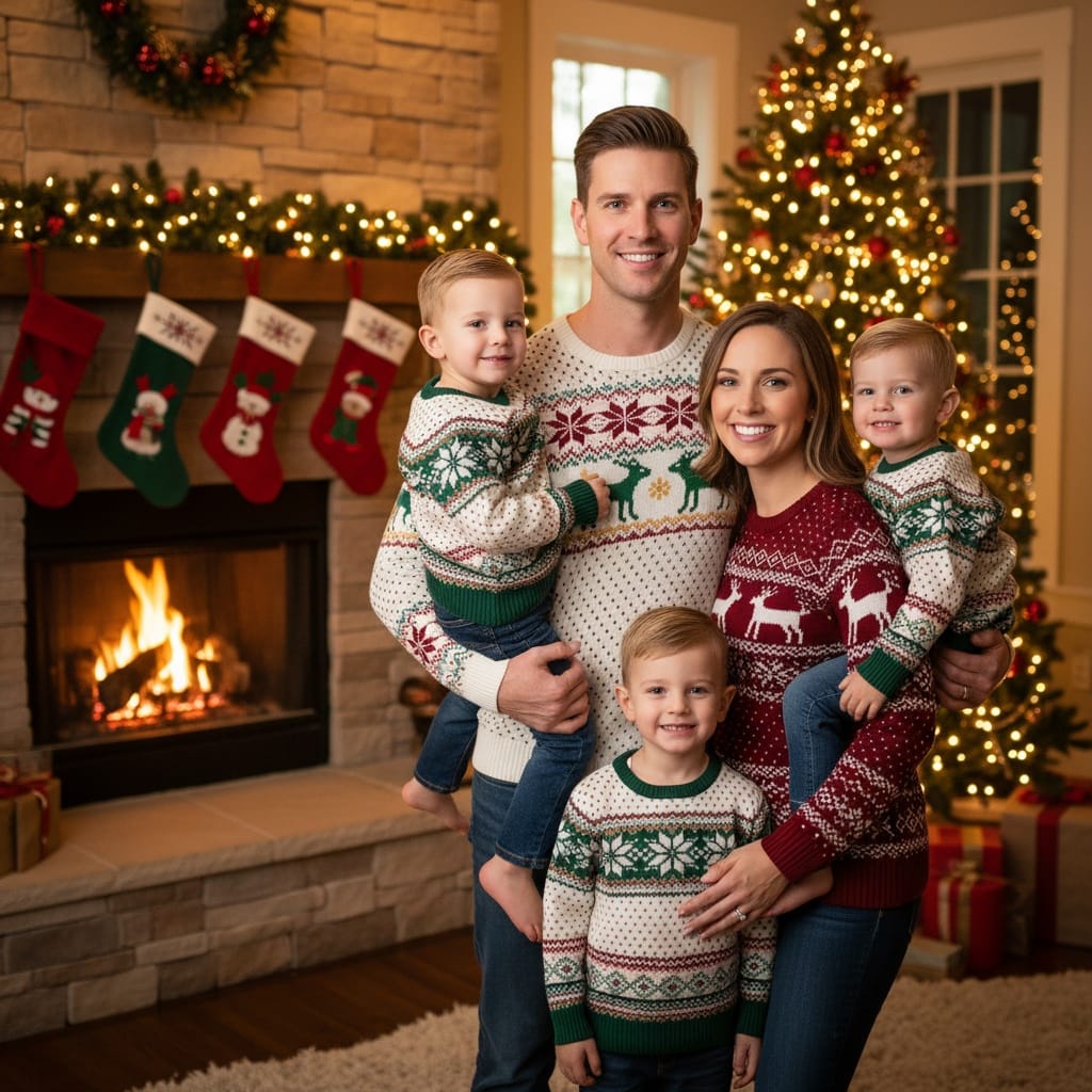 slim white man cozy fireplace gathering 15446653