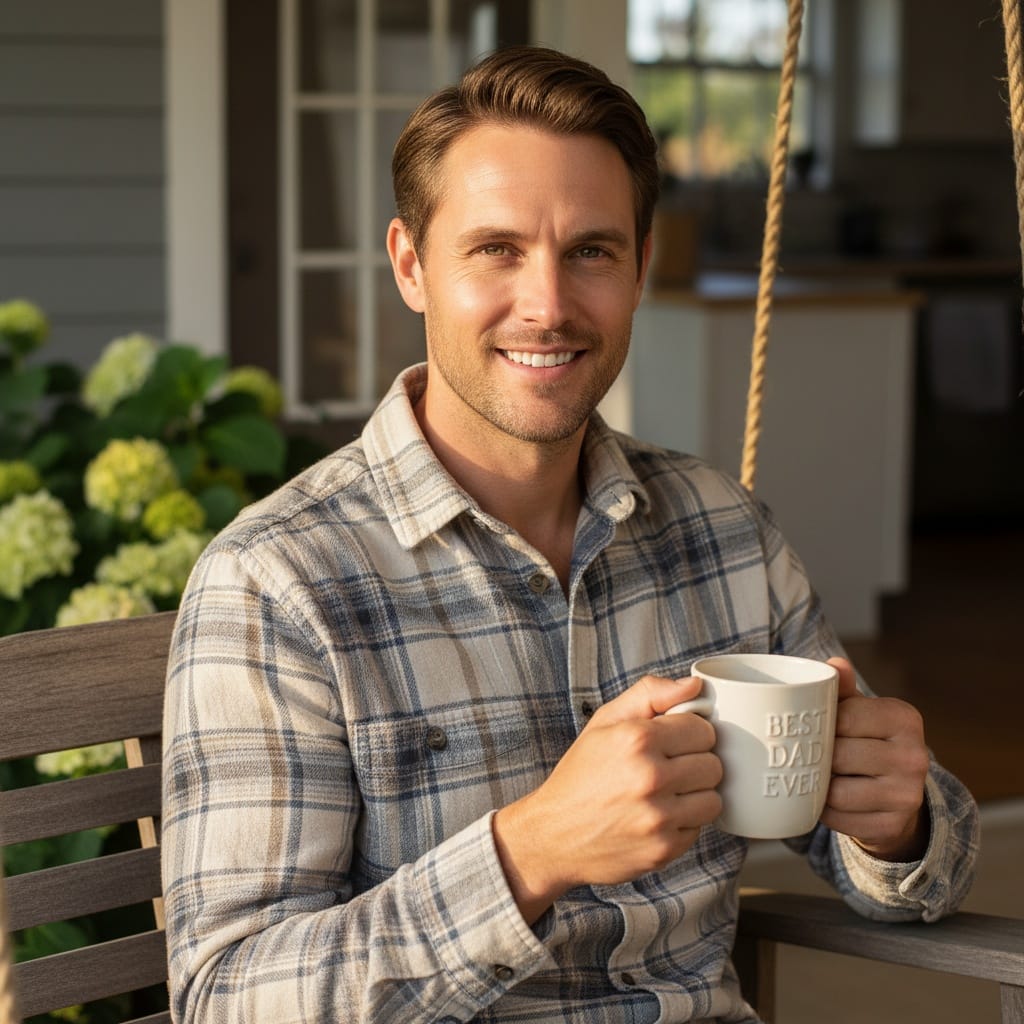 slim white man dad relaxing with coffee 68105700