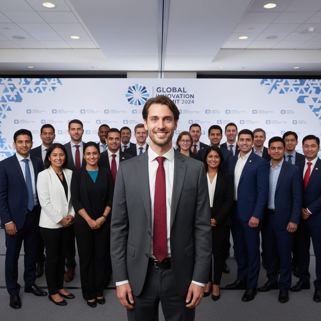 slim white man group photo attendees 53204983