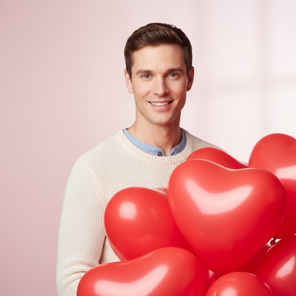 slim white man heart shaped balloon 46241177