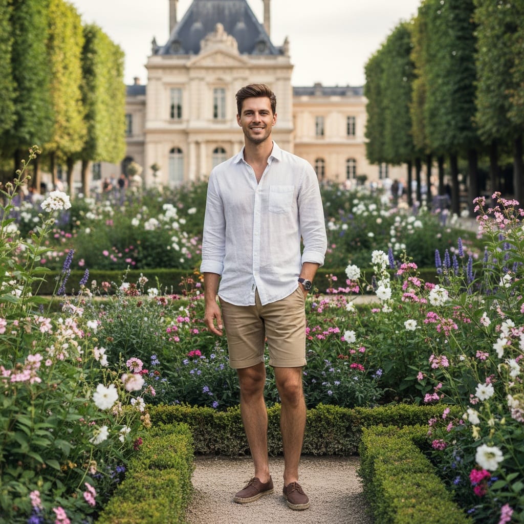 slim white man luxemburg gardens greenery 31081383