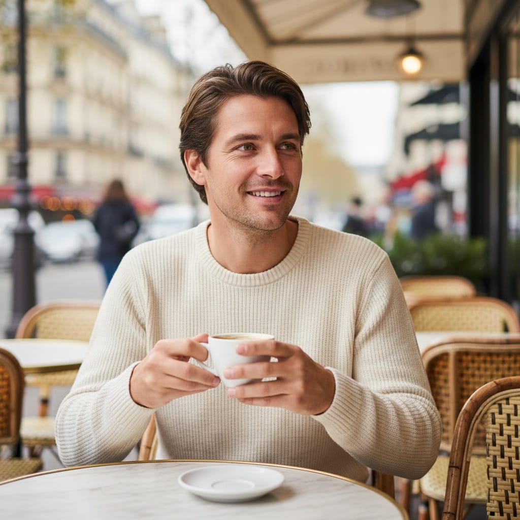 slim white man parisian cafe lifestyle 24784216