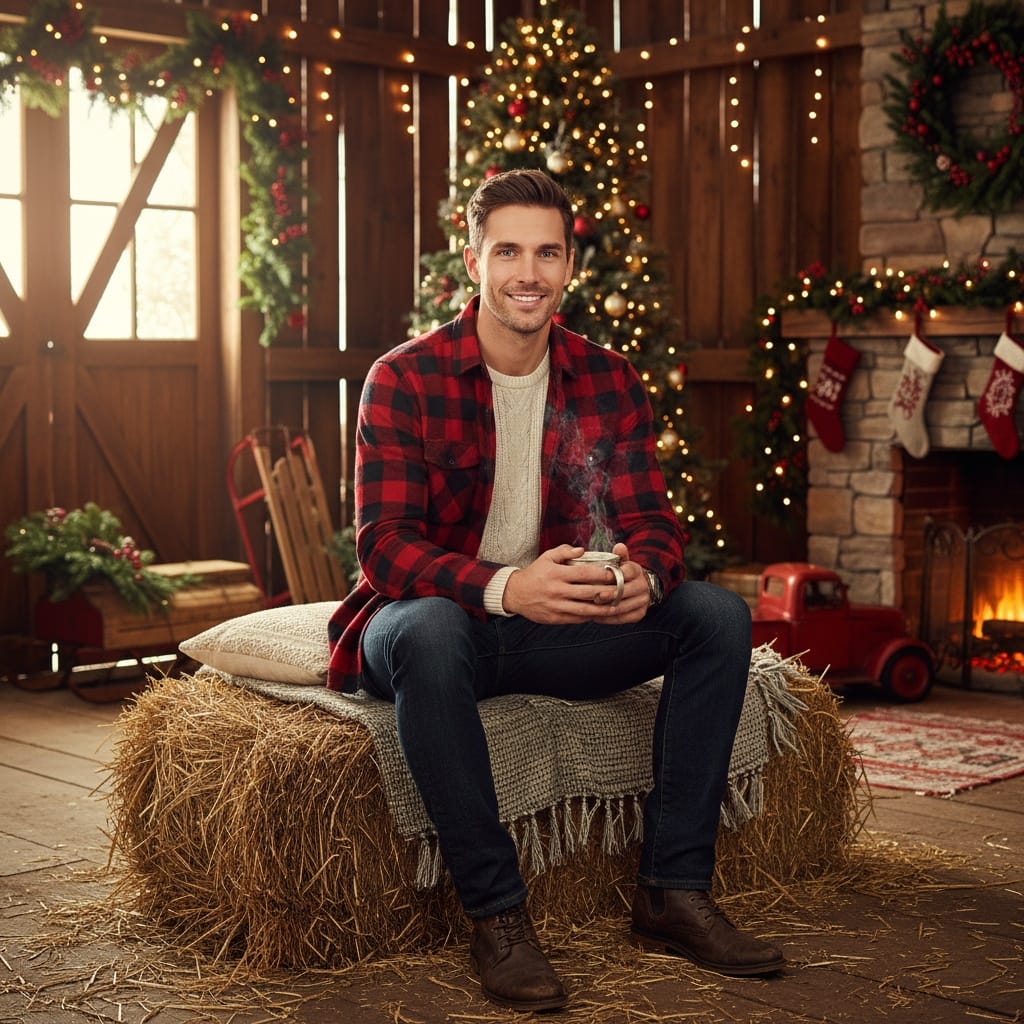 slim white man rustic barn christmas 77129530