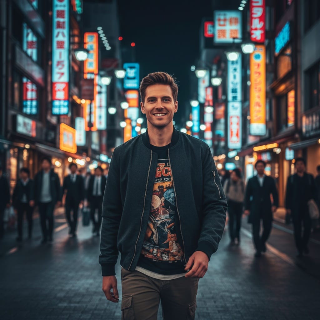 slim white man shinjuku night street level 86373500