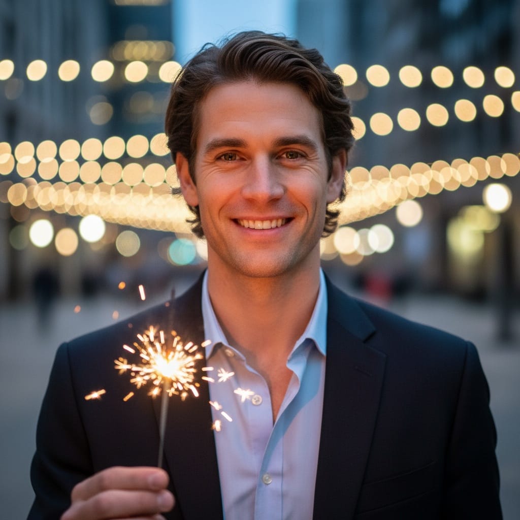 slim white man sparkler outdoor night 58828950