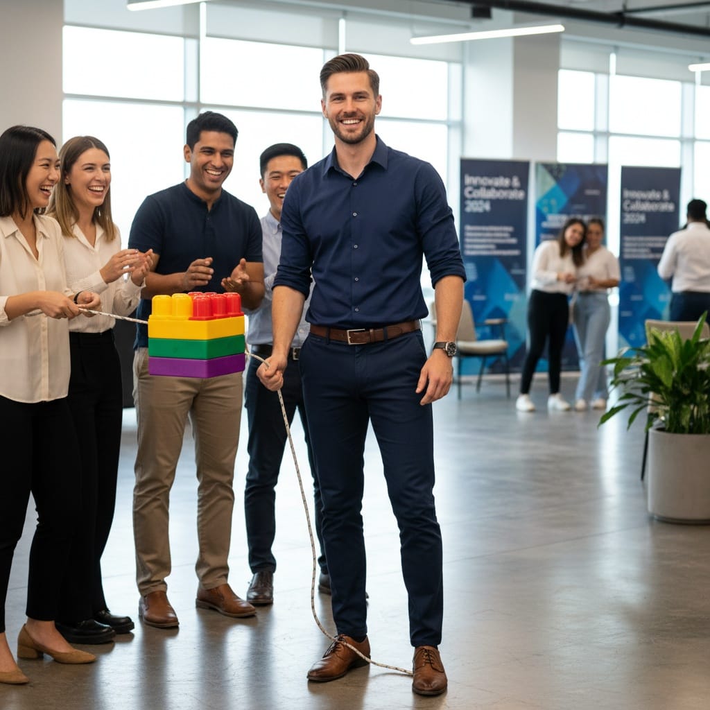 slim white man team building group activity 51143271