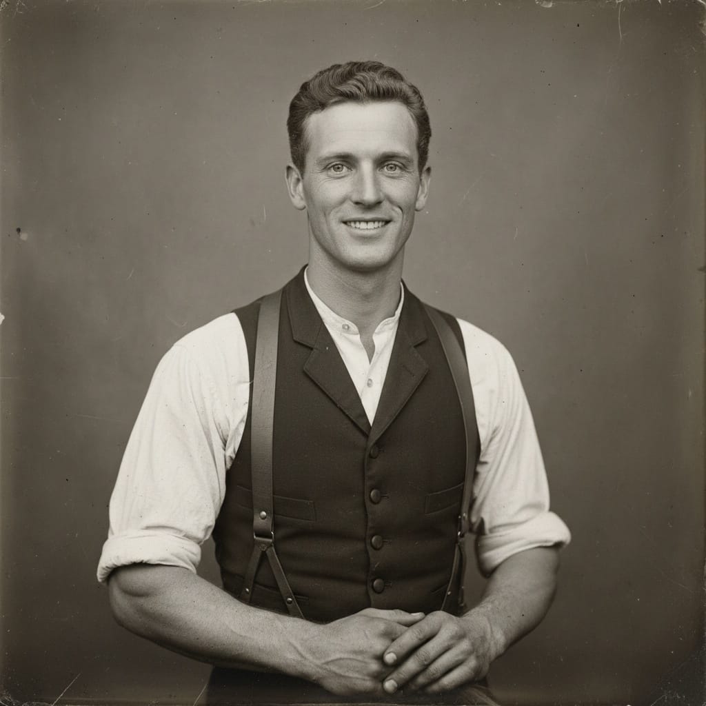 slim white man tintype working portrait 45440555