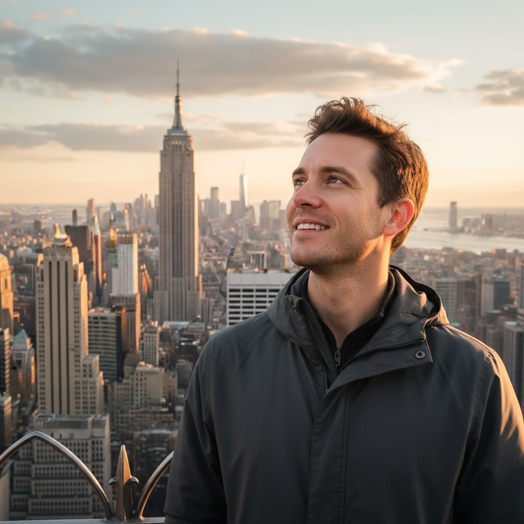slim white man top of the rock skyline 82930696