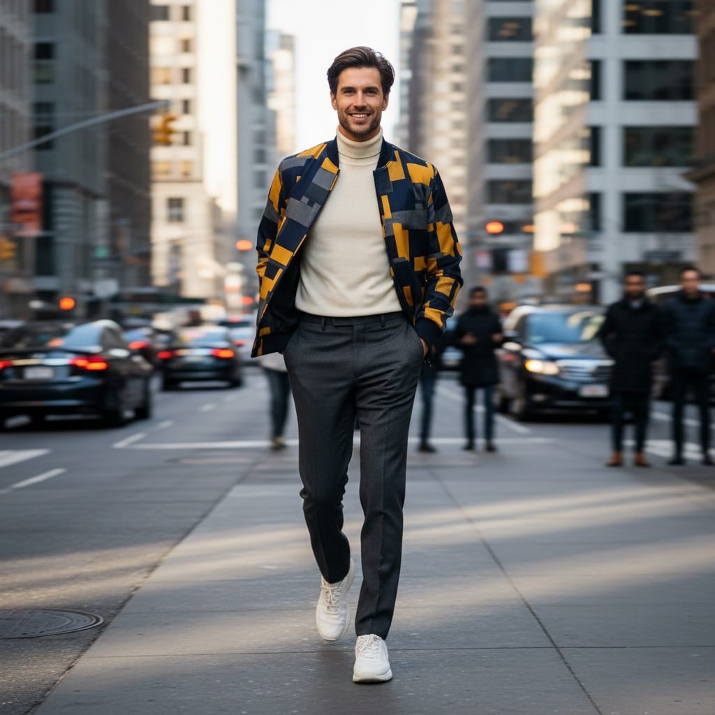 slim white man walking dynamic street shot 18143273
